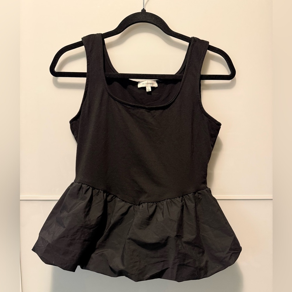 No Comment Black Puff Peplum Tank Top